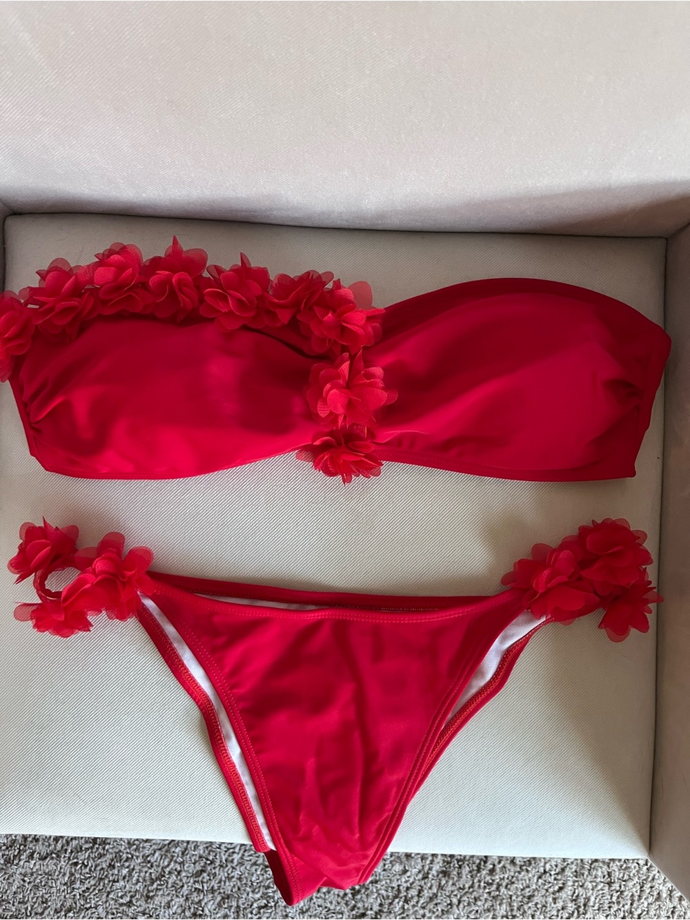 Red Floral Applique Bikini Set L
